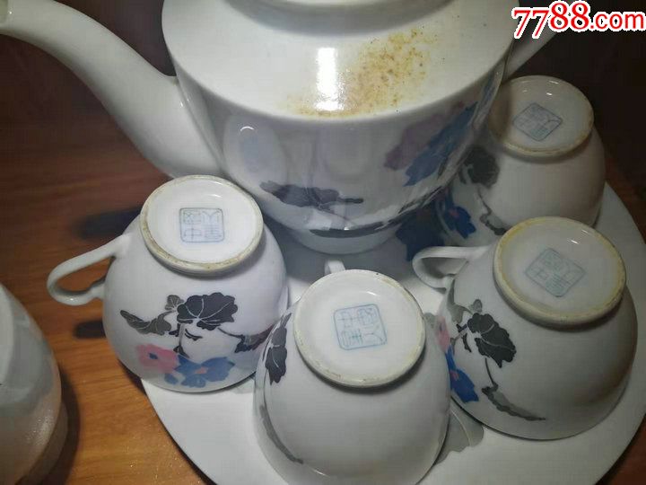 七十年代醴陵星火手绘七件套茶具一套