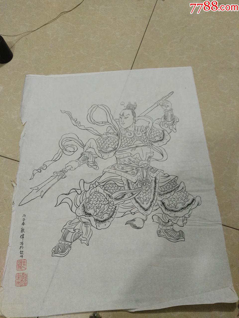 知名画家手稿白描一幅二郎神