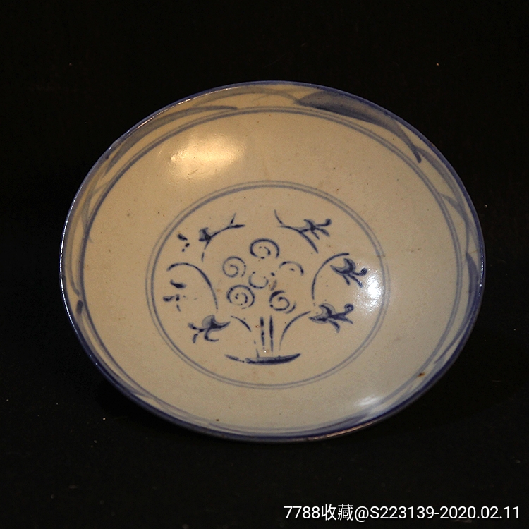 清代青花花卉盘子,古玩杂项古董老瓷器收藏