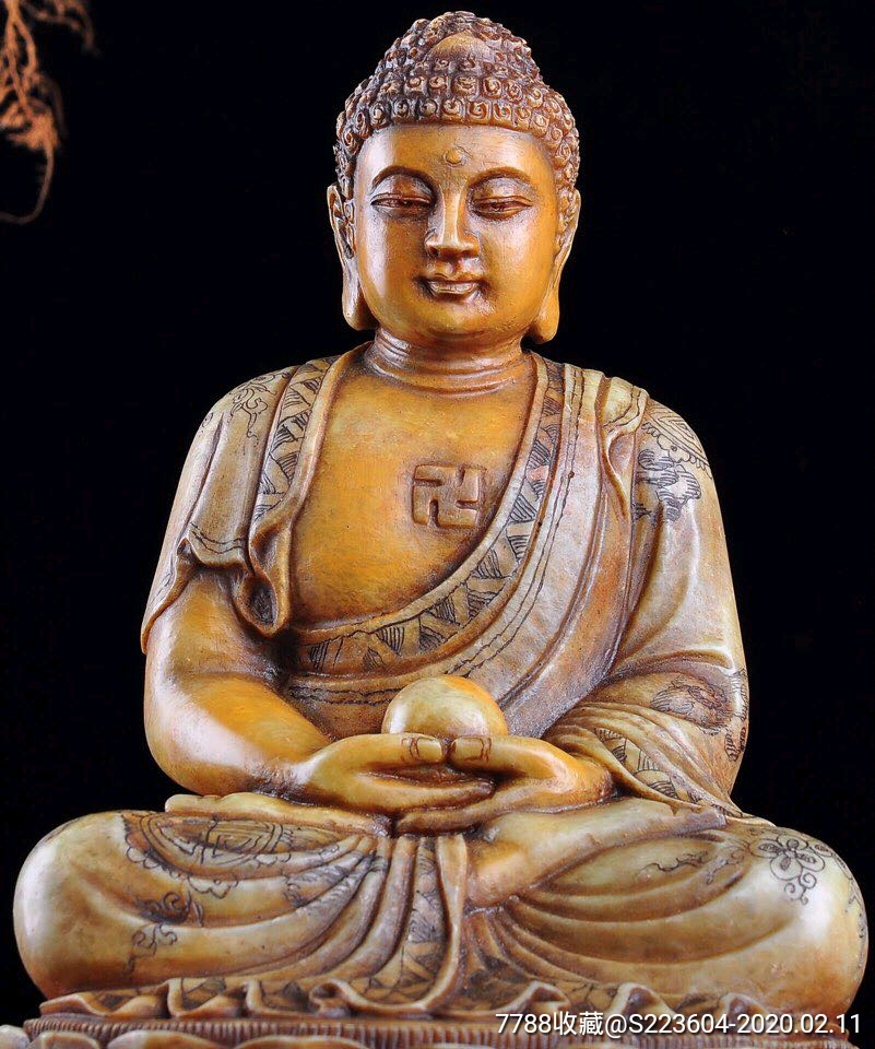 【如来】寿山石,大师作品,极品结晶,完美质地,色泽温润,天然色彩,精雕
