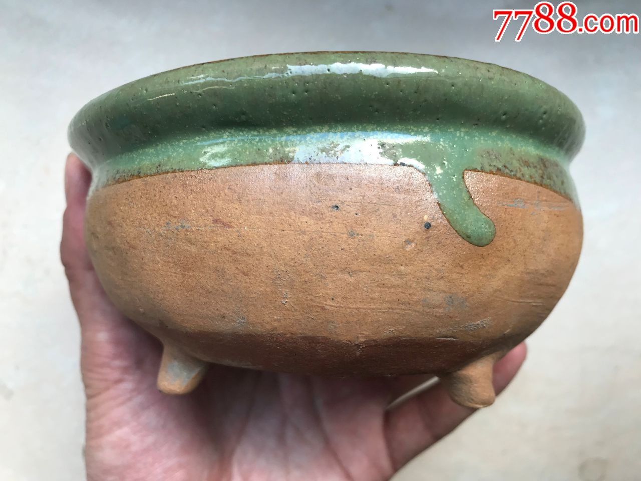 清末民初白泥紫砂青釉三足香炉_其他紫砂_丁一晚清瓷