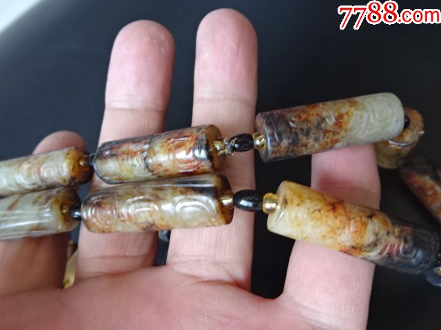 高古玉老玉器西周和田玉雕玉管项链古代玉石挂件-每个长3.2厘米,宽1.