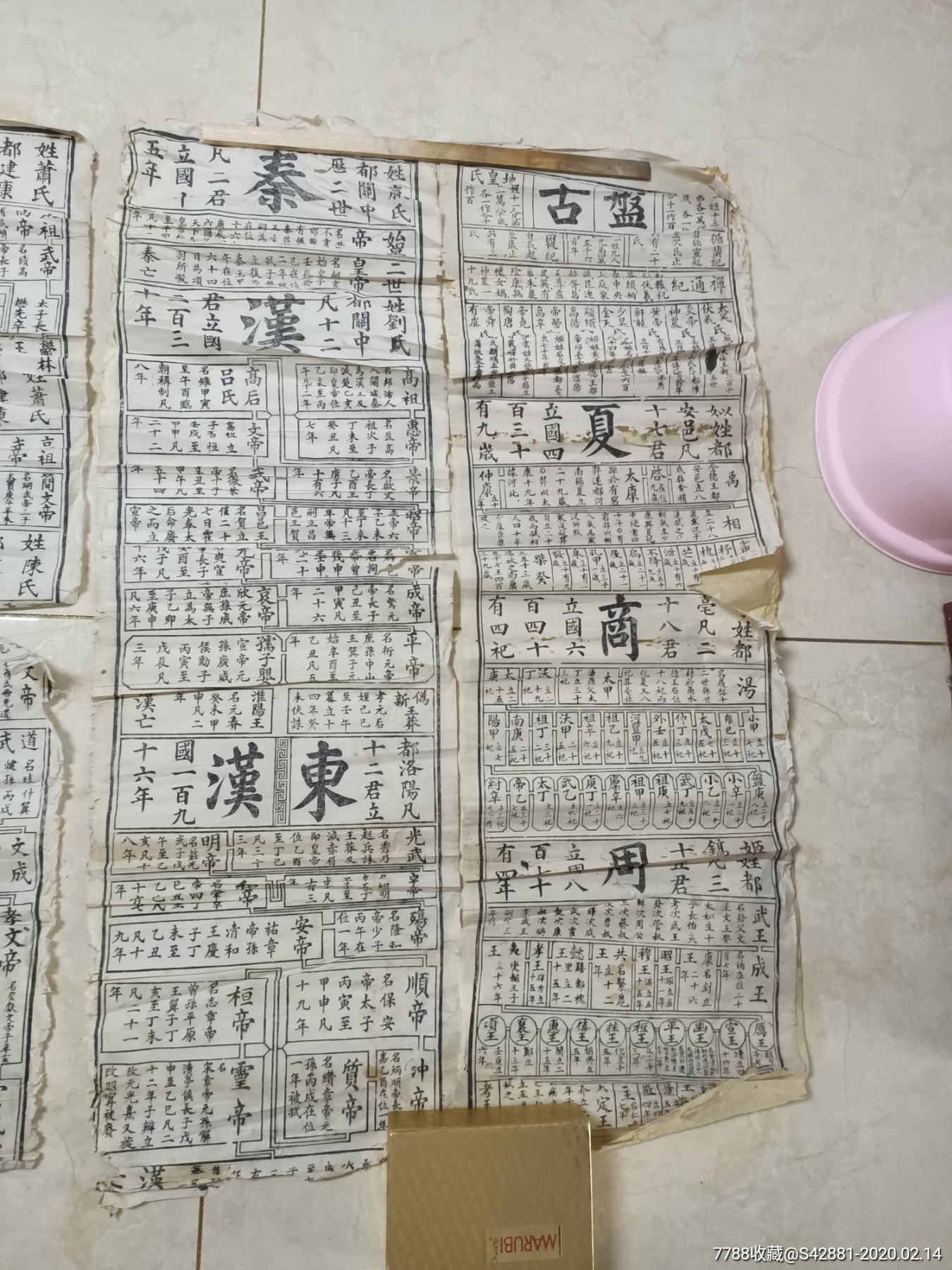 清代木板盘古到大清年历表年画七张.90/29