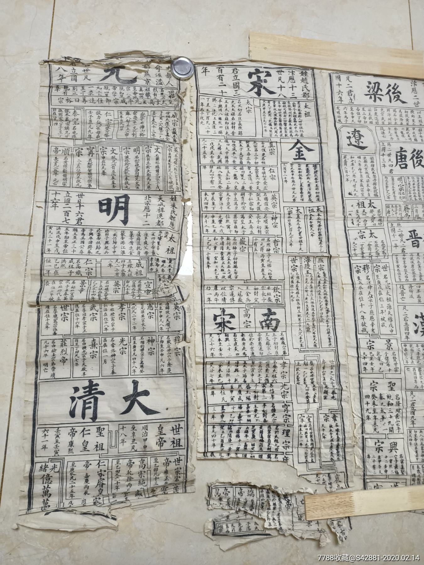 清代木板盘古到大清年历表年画七张.90/29