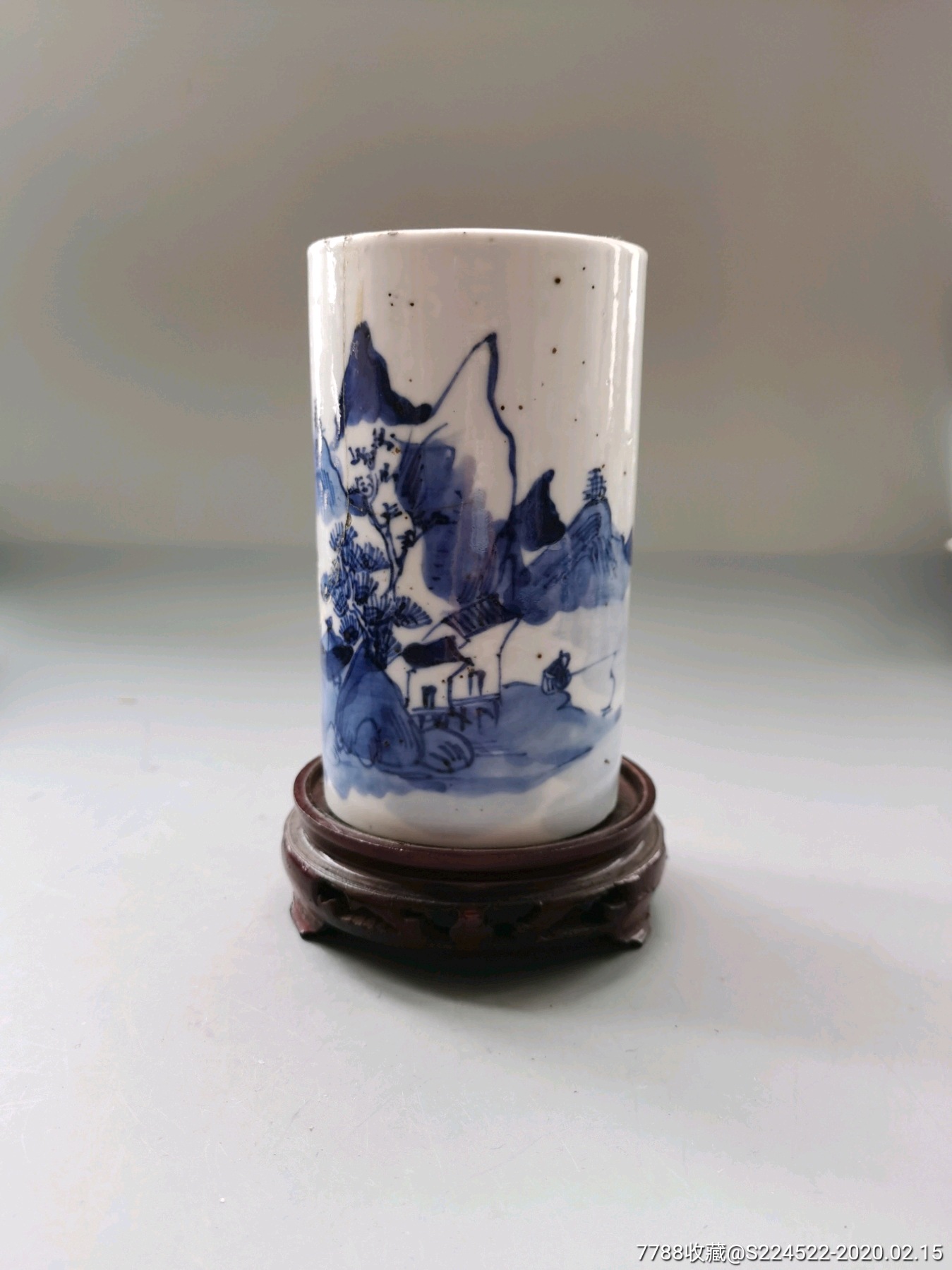 光绪青花山水笔筒