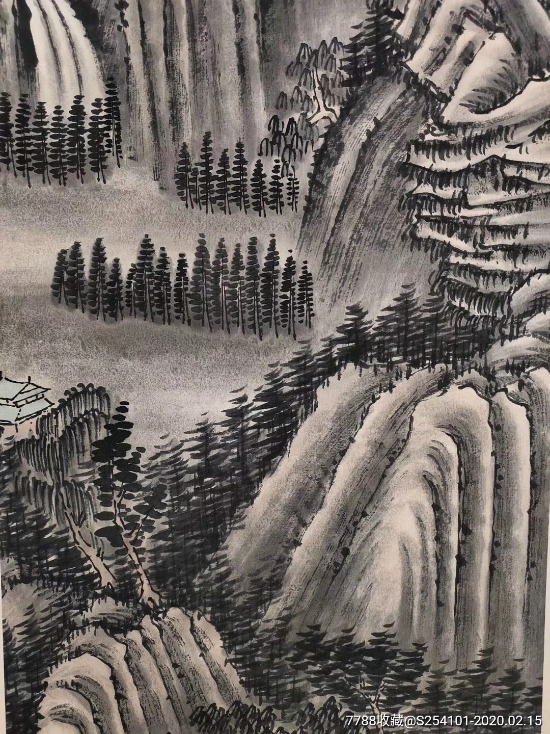 陶冷月手绘山水立轴,画工精美,线条勾勒细致,下笔流畅自然,纯手绘,原