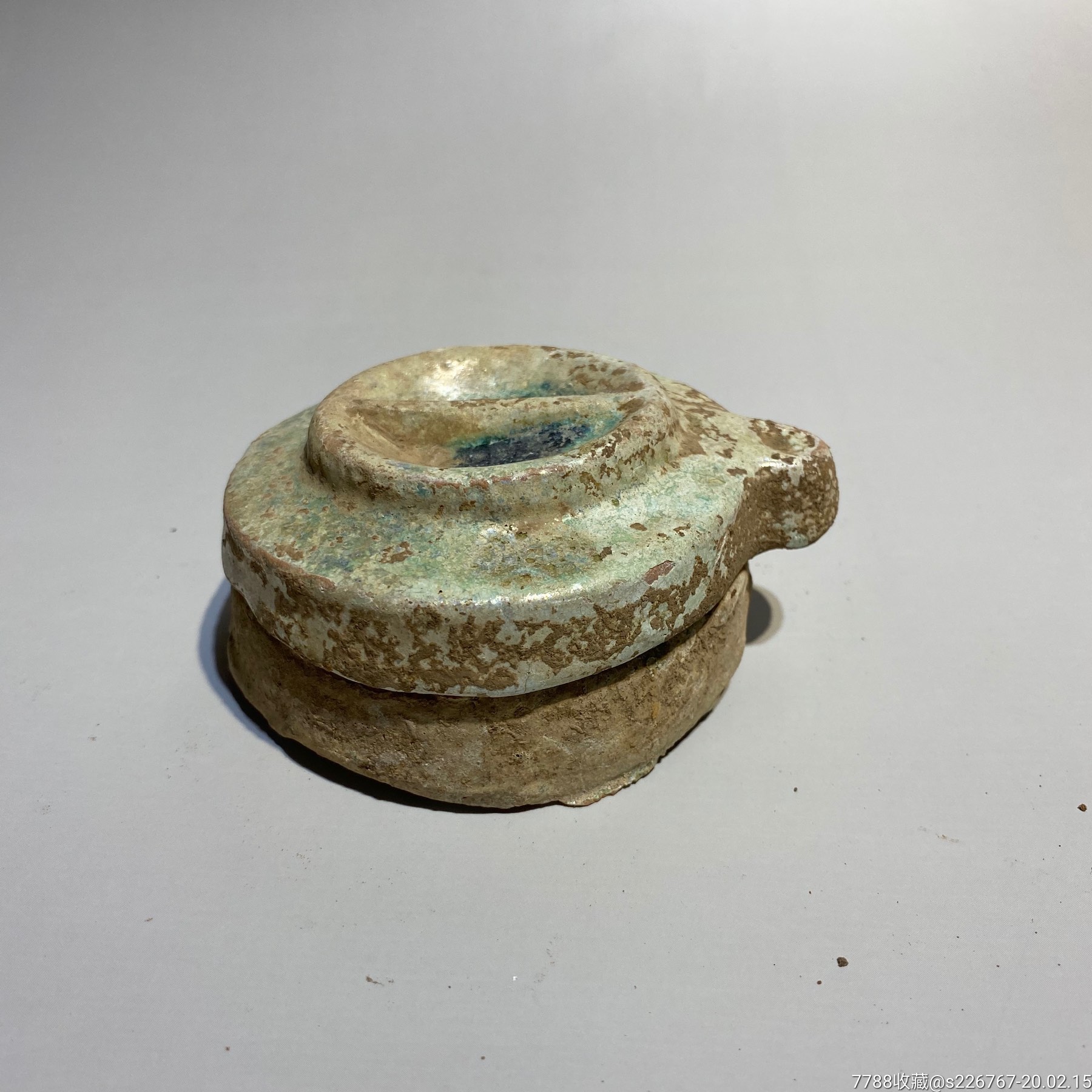 古玩陶器古董汉代绿釉陶磨盘