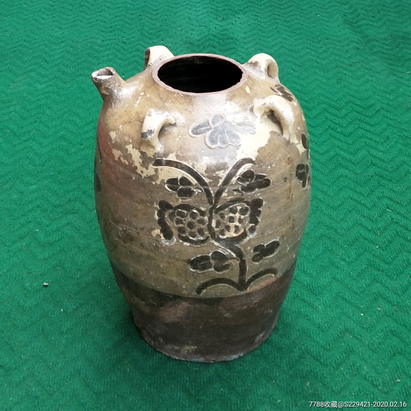 手绘花纹釉下黑彩釉陶酒壶清代马口窑陶罐坛子