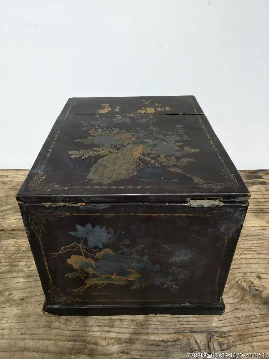 清代楠木彩绘首饰盒铜件有残缺包老到代老货1380元不包邮