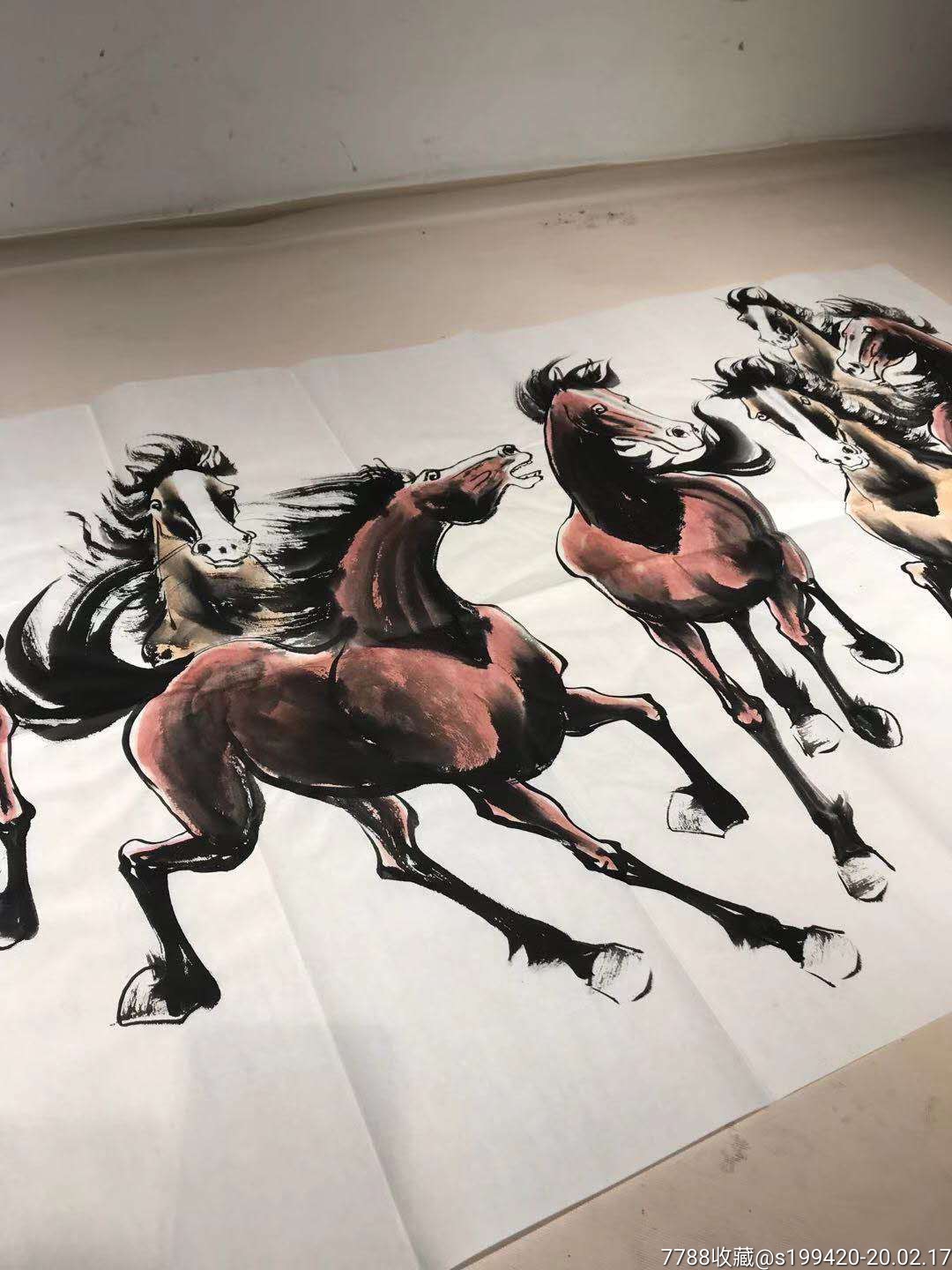 "胶东马痴"尉仲林作品!特大彩绘奔腾八骏图!值得收藏135×69.