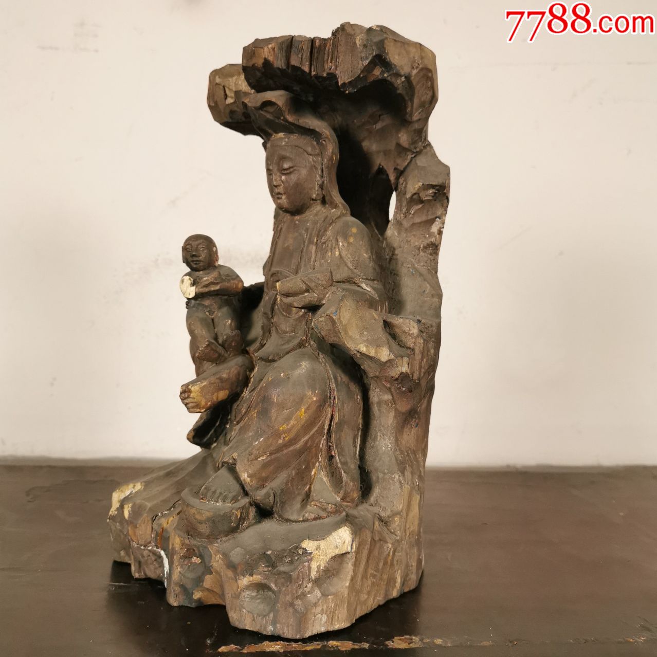 木雕送子观音像观世音菩萨佛像供奉居家客厅装饰佛光普照永保平安
