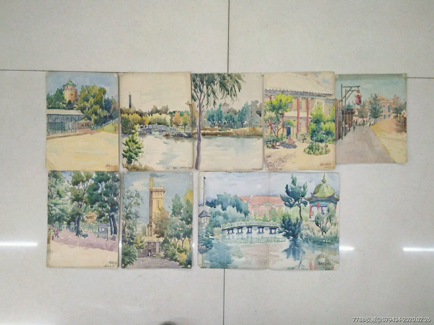 1963年汤岗子医院风景水彩画等8张农安二中赵志恒绘有时代感