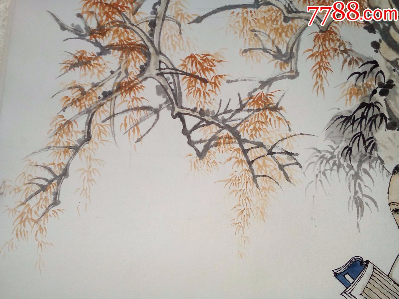 保证纯手工绘画,没有落款,人物画国画,工笔文人雅士读书配风景