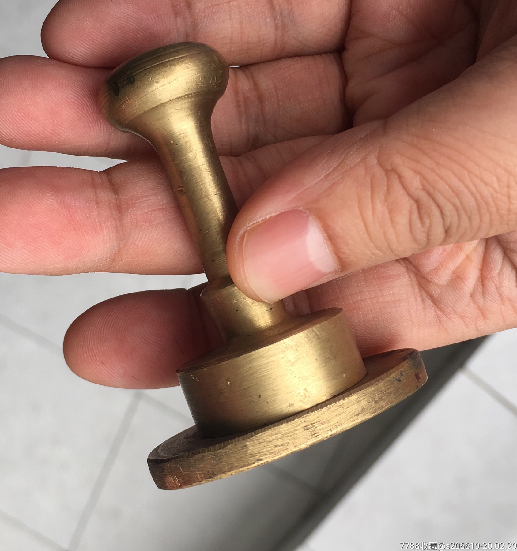 大竹县邮电局作废铜印章收藏编号039站纯黄铜手雕带把手铜印退出收藏