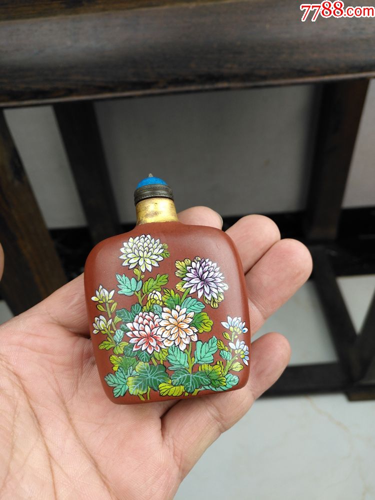 精品文玩.清代紫砂珐琅彩鼻烟壶.