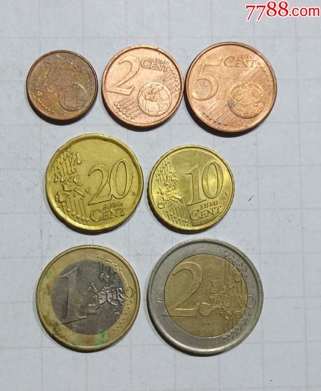 西班牙硬币7枚欧元旧品外国钱币