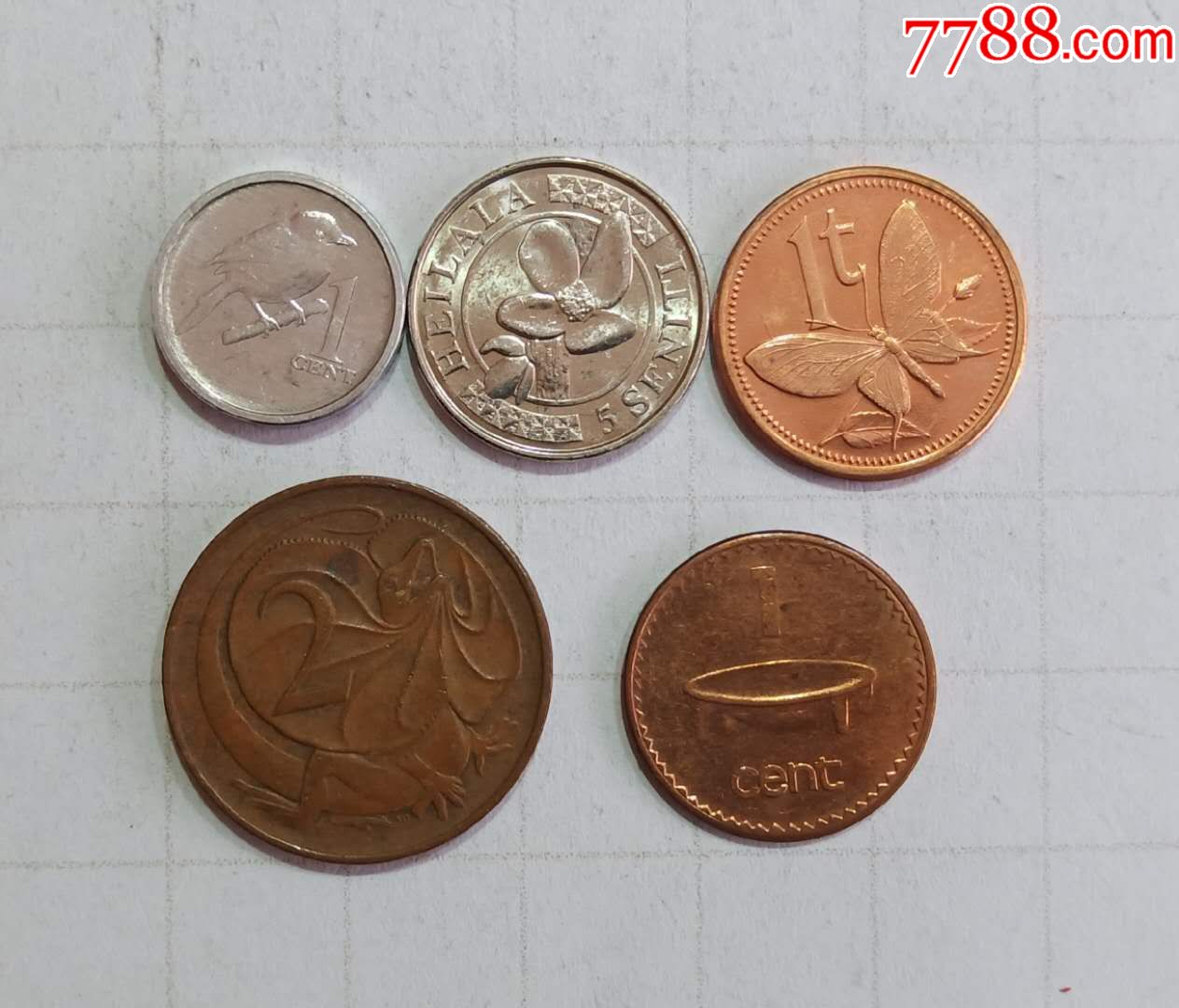 大洋洲硬币5枚(澳大利亚汤加斐济库克巴布亚新几内亚)