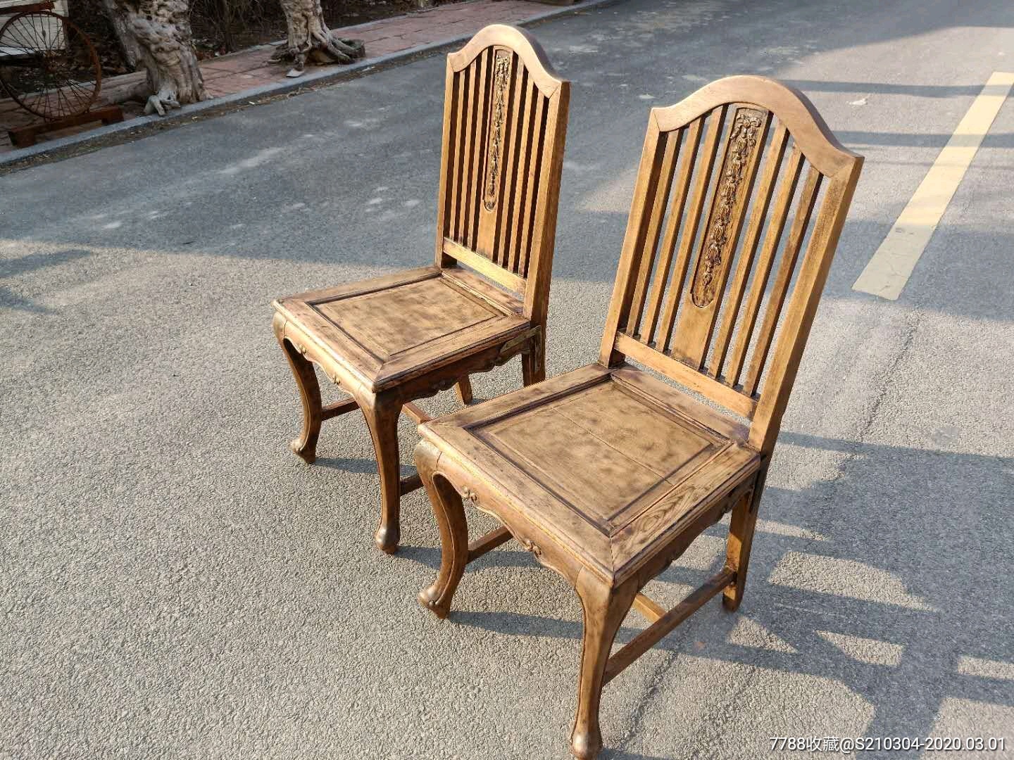 民国时期柚木靠背椅一对!完整无修!
