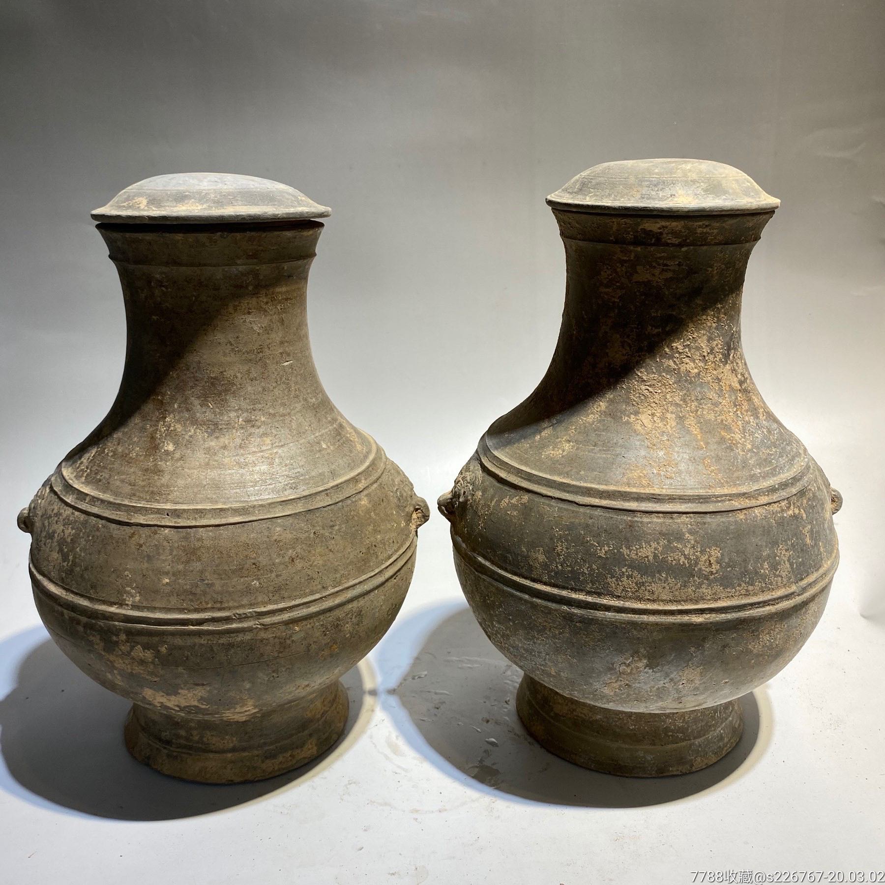 古玩陶器古董高古陶汉代灰陶铺首壶
