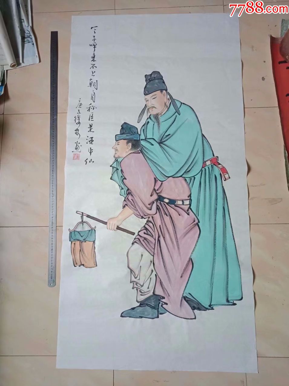 保证纯手工绘画,四尺大尺寸人物画国画,文人雅士李白醉酒图