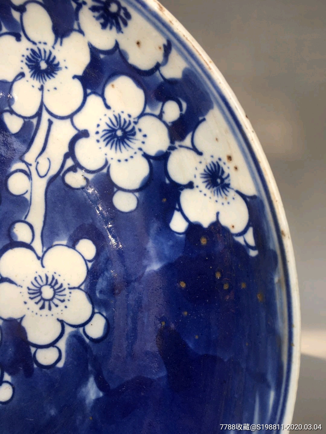 清康熙青花冰梅纹盘,器型完整,品相完好,全品包老包真_价格600.