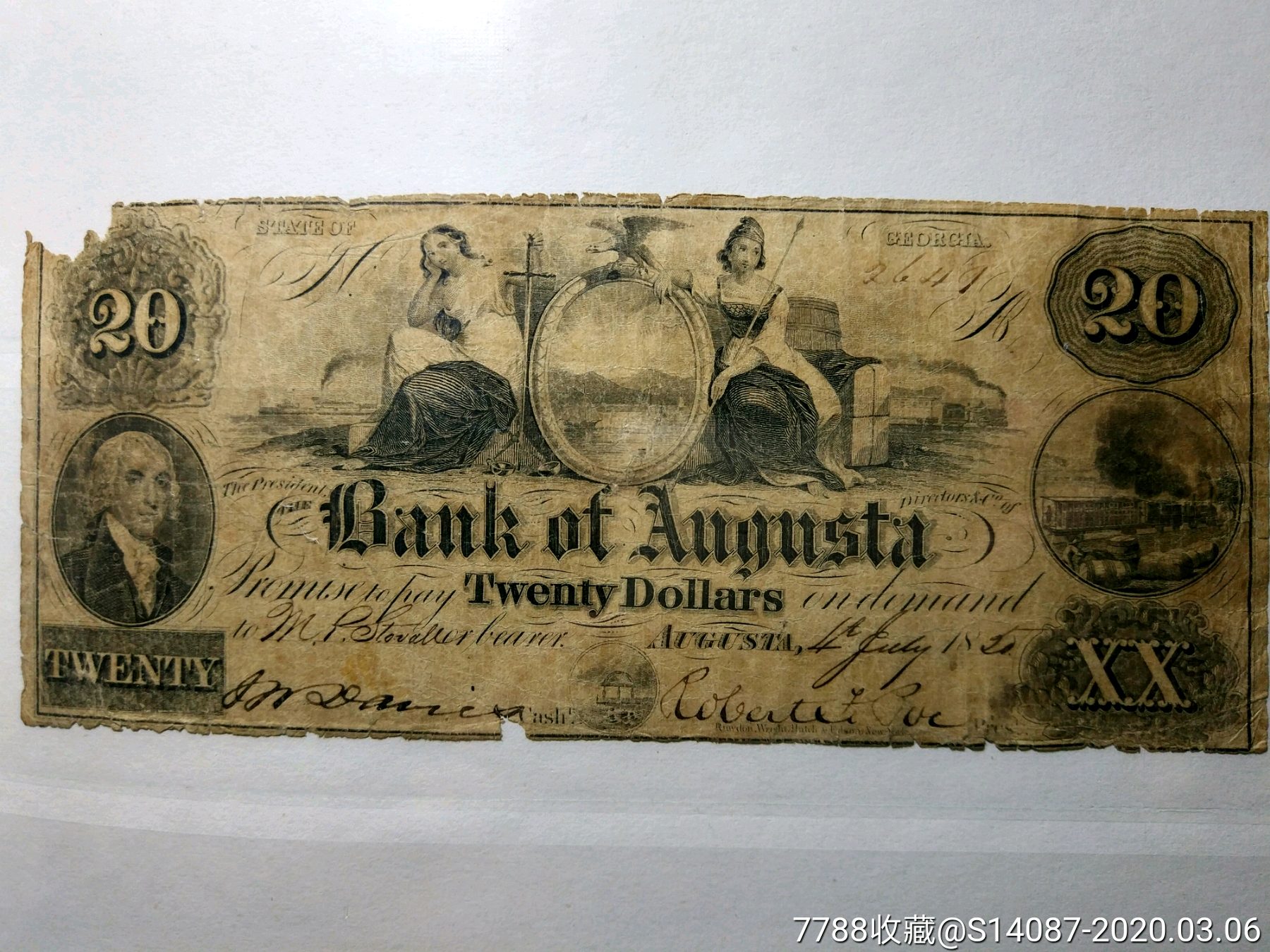 外国纸币～1820年美国早期20元