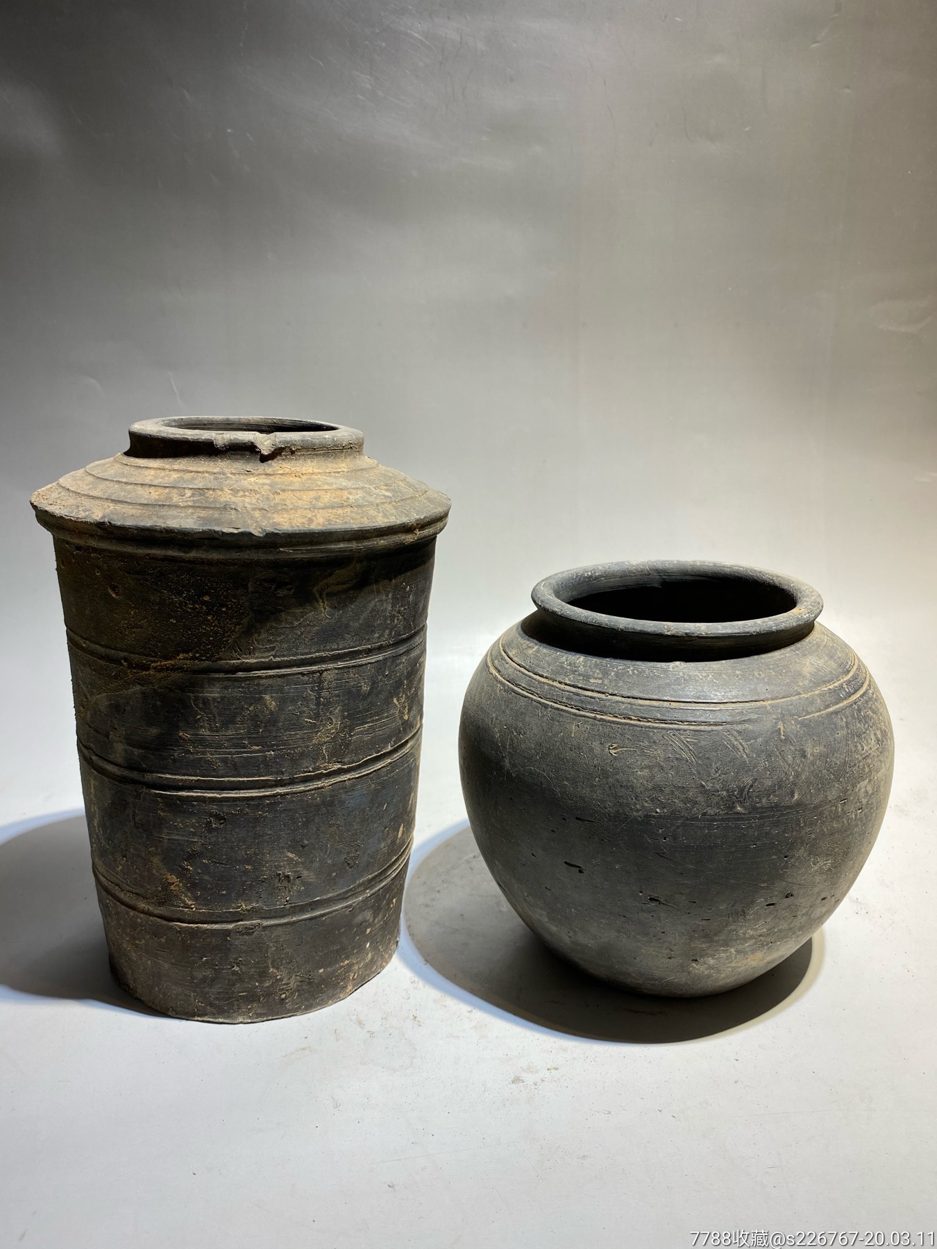 古玩陶器古董汉代黑陶粮仓黑陶罐