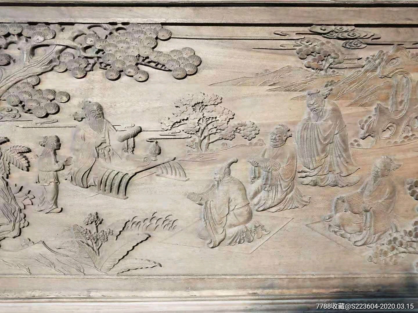 香樟木:纯手工雕刻,高浮雕《琴棋书画》挂扁一片,雕刻