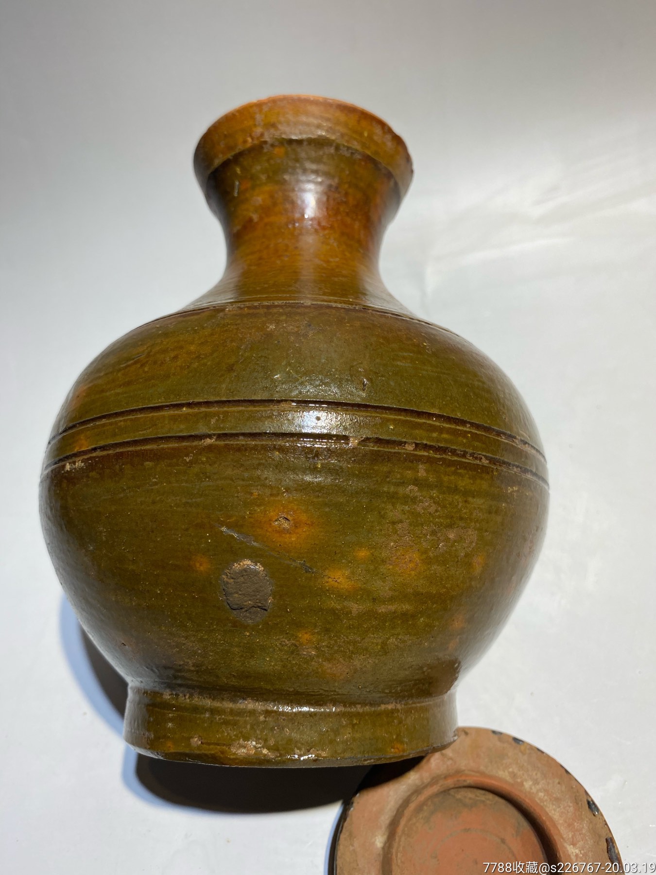 古玩陶器古董汉代绿釉陶瓶陶壶