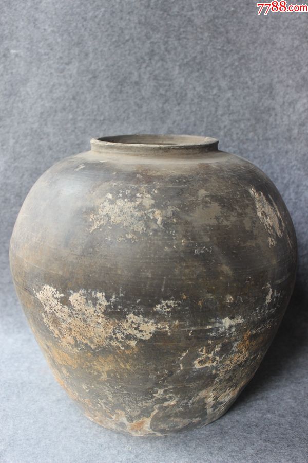 战国汉代窄口灰陶罐古朴特大陶瓮完整包老高30厘米储水老陶器