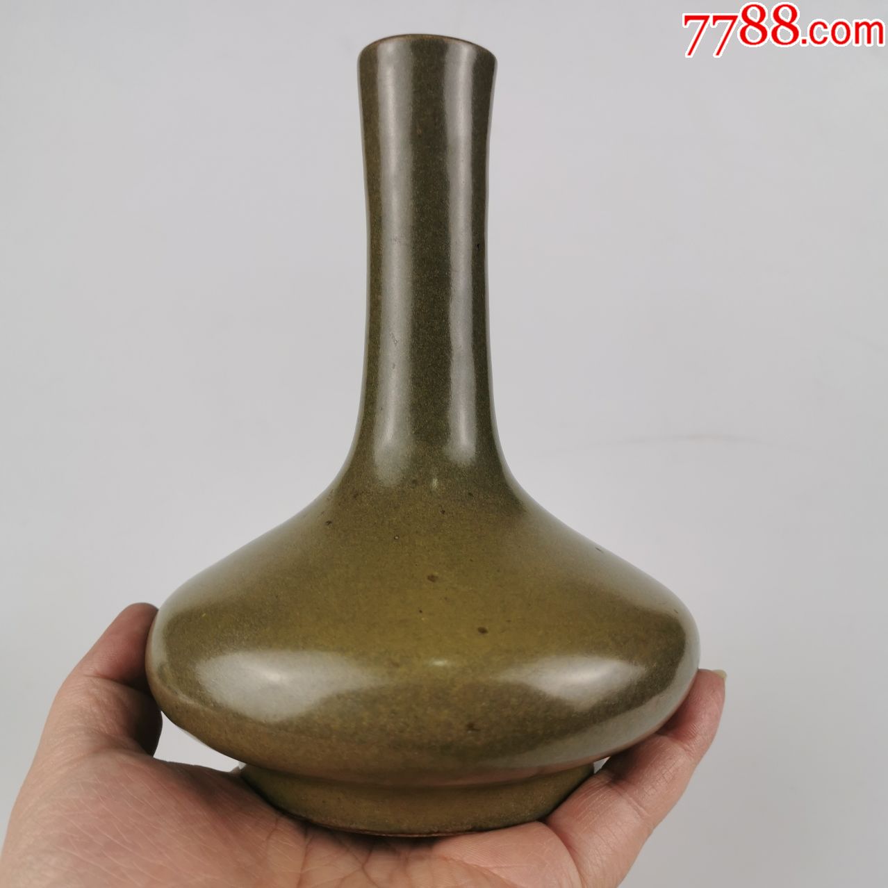 清代茶叶末釉荸荠瓶鳝鱼黄长颈瓶古玩老瓷器收藏品老物件保真包老
