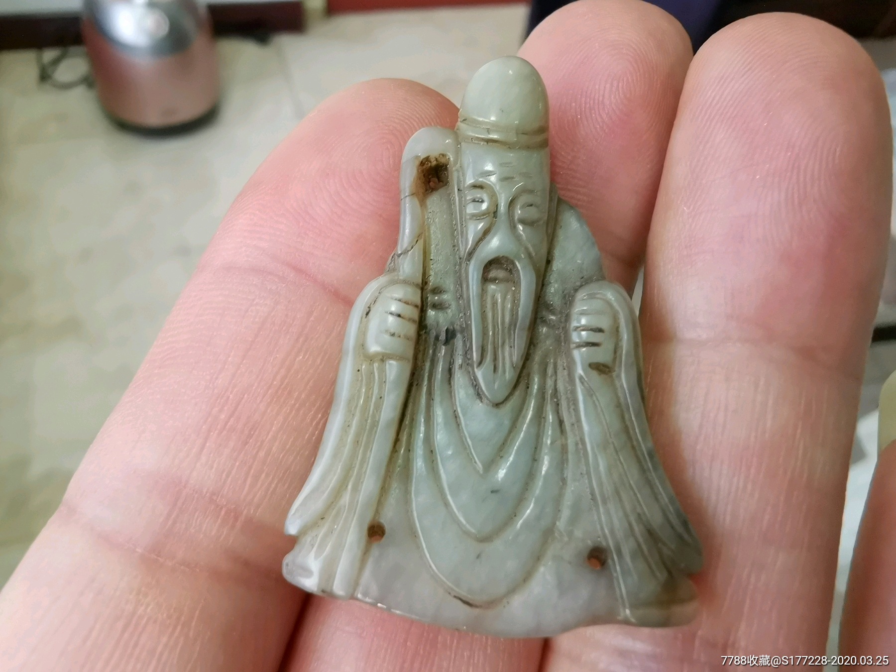 清代和田玉寿星帽正,开门老货保真!