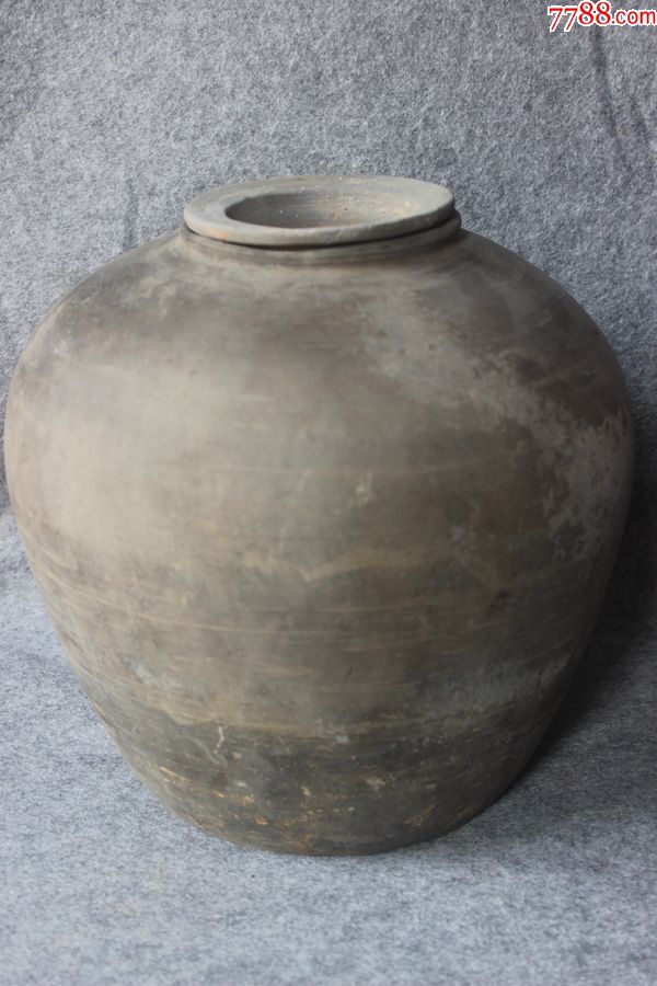 战国汉代窄口灰陶罐古朴特大陶瓮带盖完整包老高28cm储水老陶器