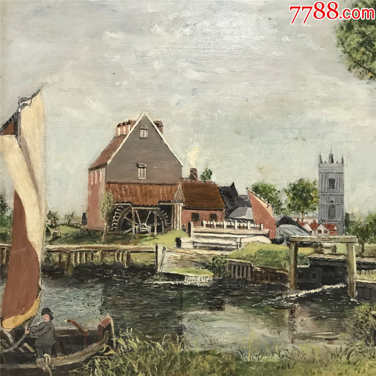 约翰劳式西洋古董油画20世纪中期英国画家johnjollan手绘风景画