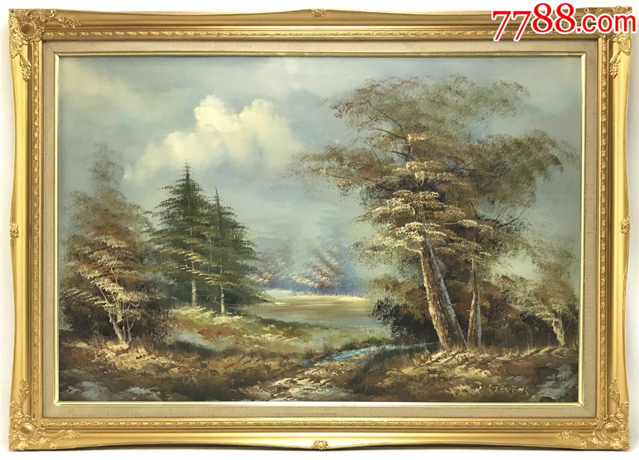 约翰劳式西洋古董油画20世纪中期英国画家r.stevens原稿手绘风景画