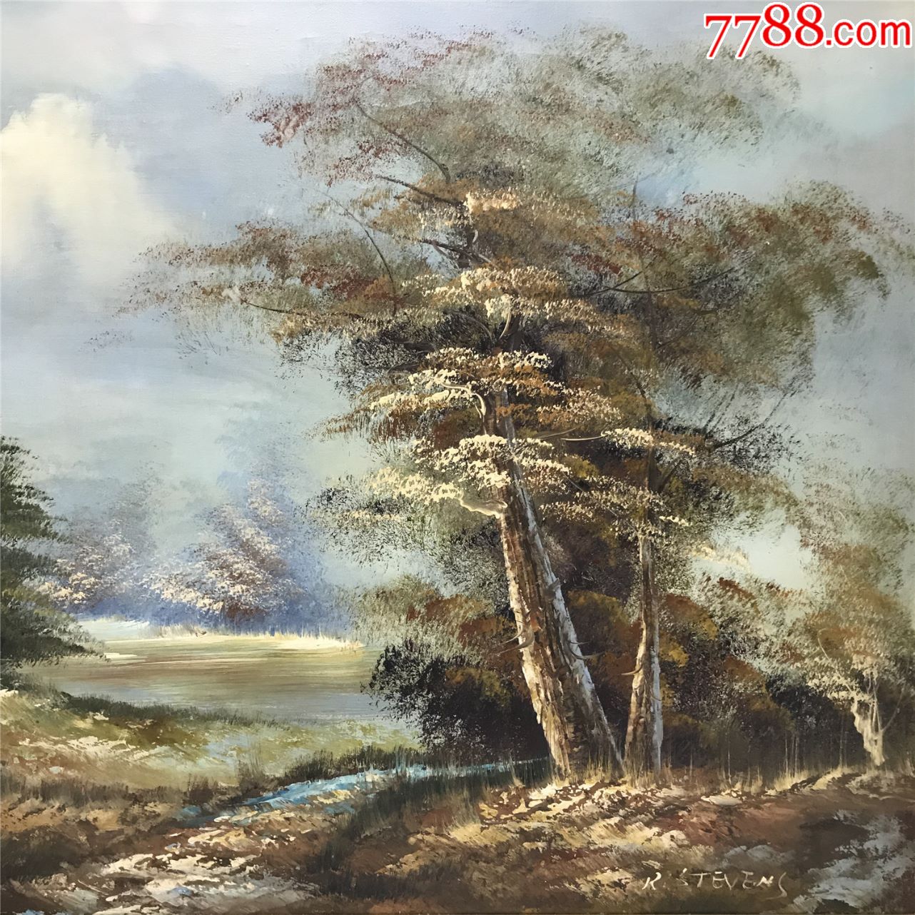 约翰劳式西洋古董油画20世纪中期英国画家r.stevens原稿手绘风景画
