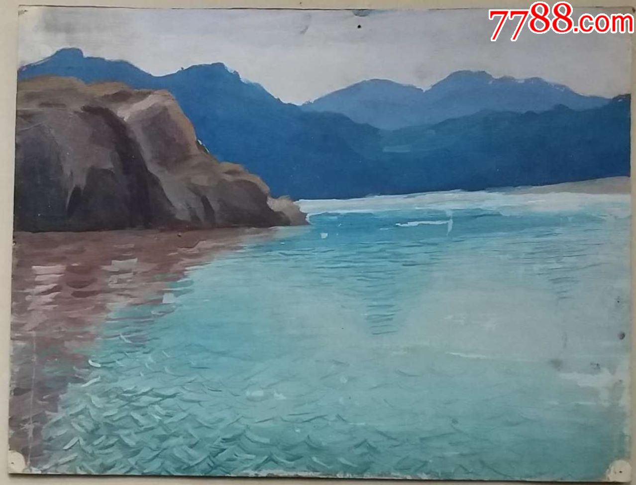 70—80年代湖光山色水粉画1张