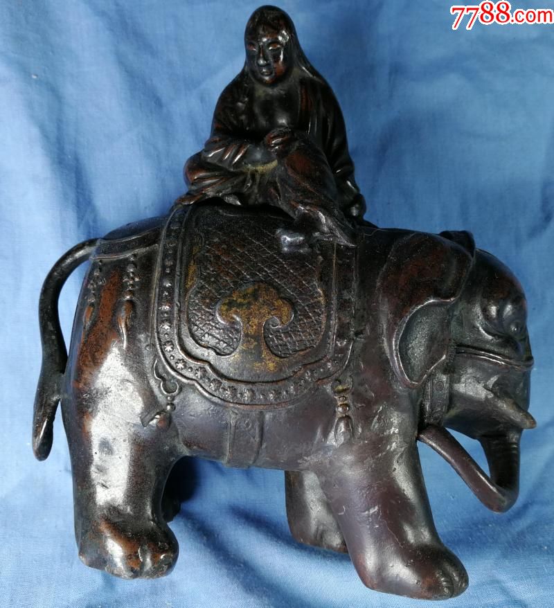 清代锡佛像普贤菩萨坐在大象上精美完好罕见老锡器古玩杂项收藏