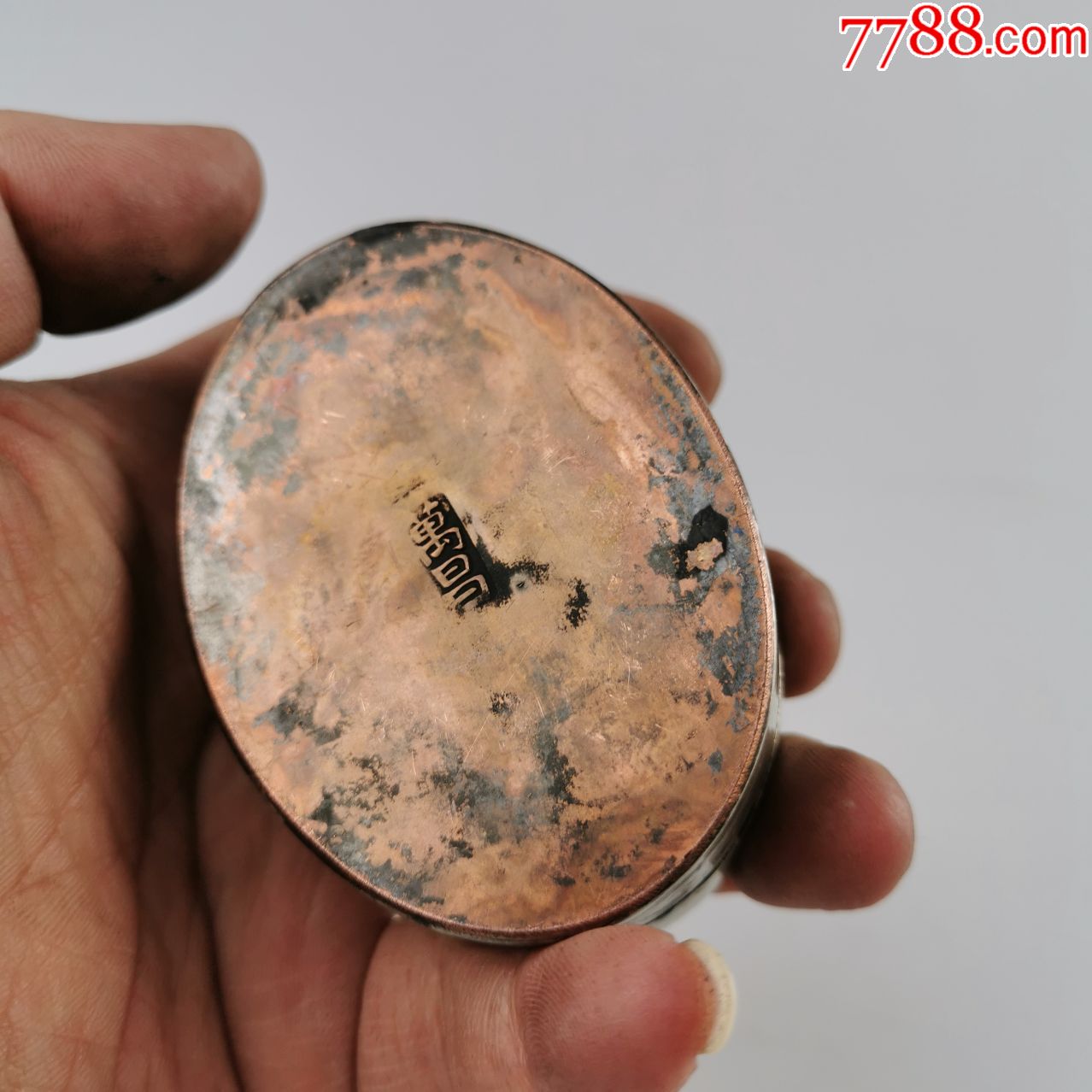 刻铜墨盒人物古玩清代文房四宝铜器老白铜精品书法