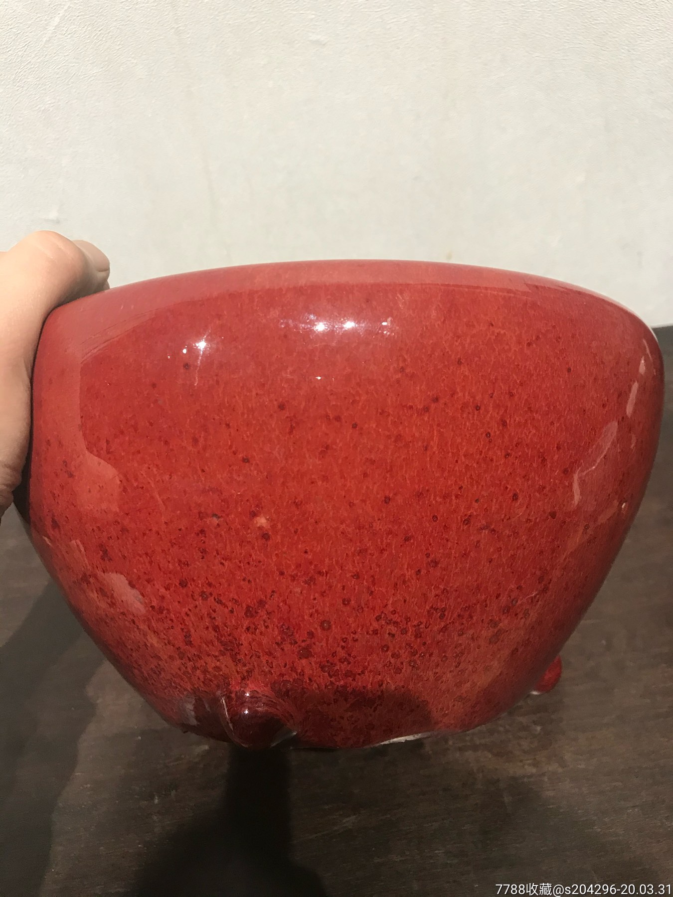 清代祭红釉三足大香炉