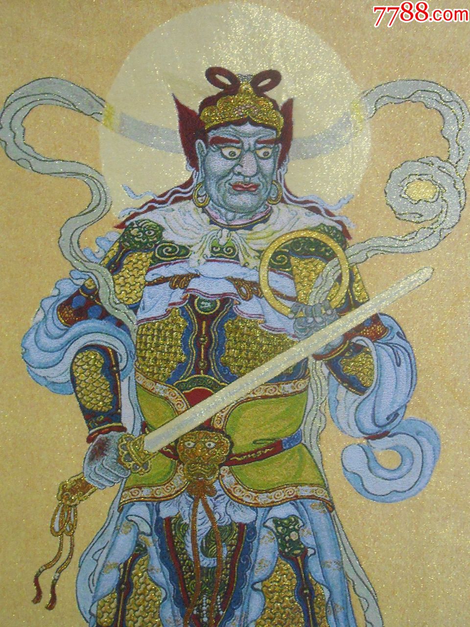 佛教护法天神"四大天王"织锦四幅,东方持国天王,南方增长天王,西方