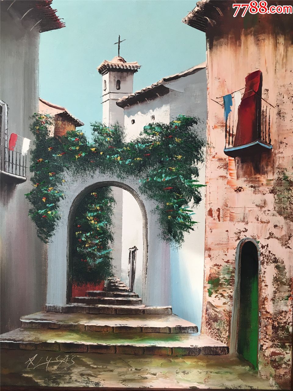 20世纪欧洲手绘风景画.西班牙风景画.原稿孤品(3)