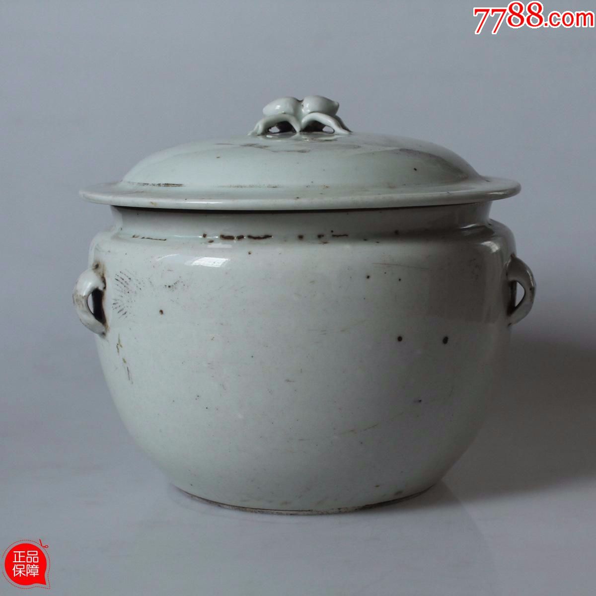 民国老瓷器保真古玩古董真品白釉象耳盖缸粥罐茶叶罐包老收藏品