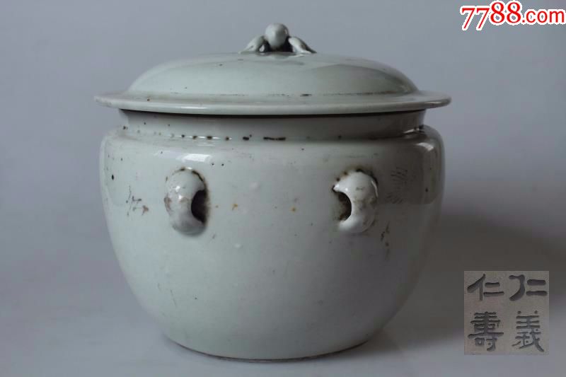 民国老瓷器保真古玩古董真品白釉象耳盖缸粥罐茶叶罐包老收藏品