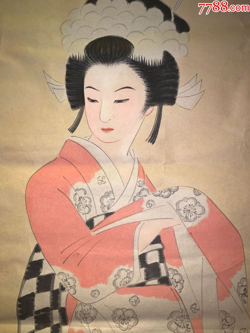 和服艺妓古字画民国清代老字画浮世绘画春茶室书房中堂挂轴