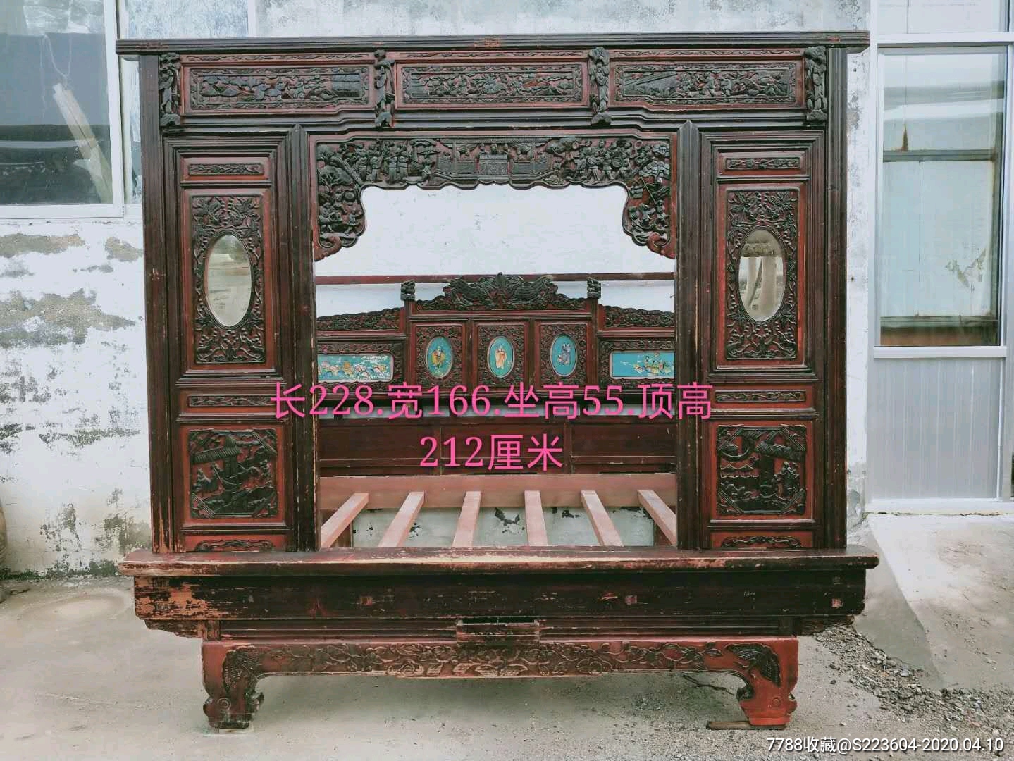 清代老杉木架子床纯手工高浮雕雕刻雕刻精细人物图案雕刻栩栩如生原汁