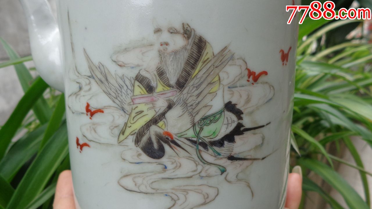 民国手绘寿星仙鹤石泉槐火试新茶桶壶