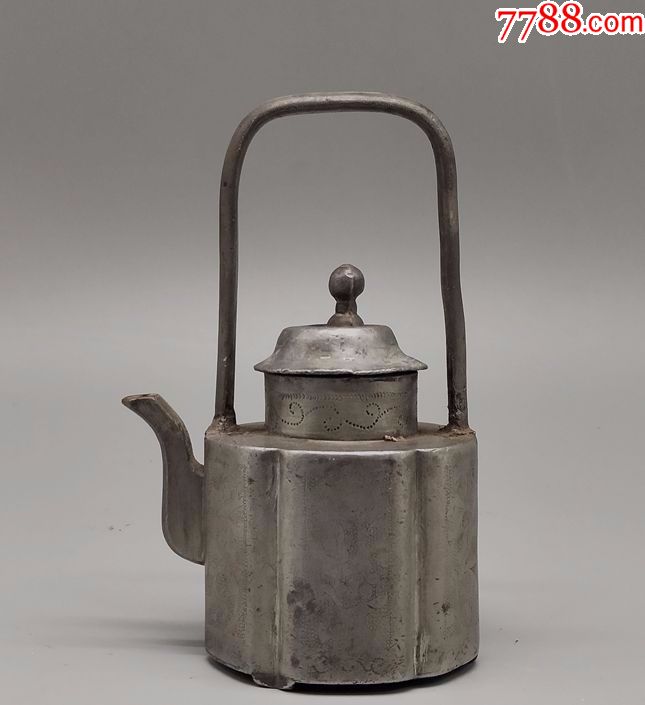 清代锡壶锡酒壶雕刻花鸟_价格1500.