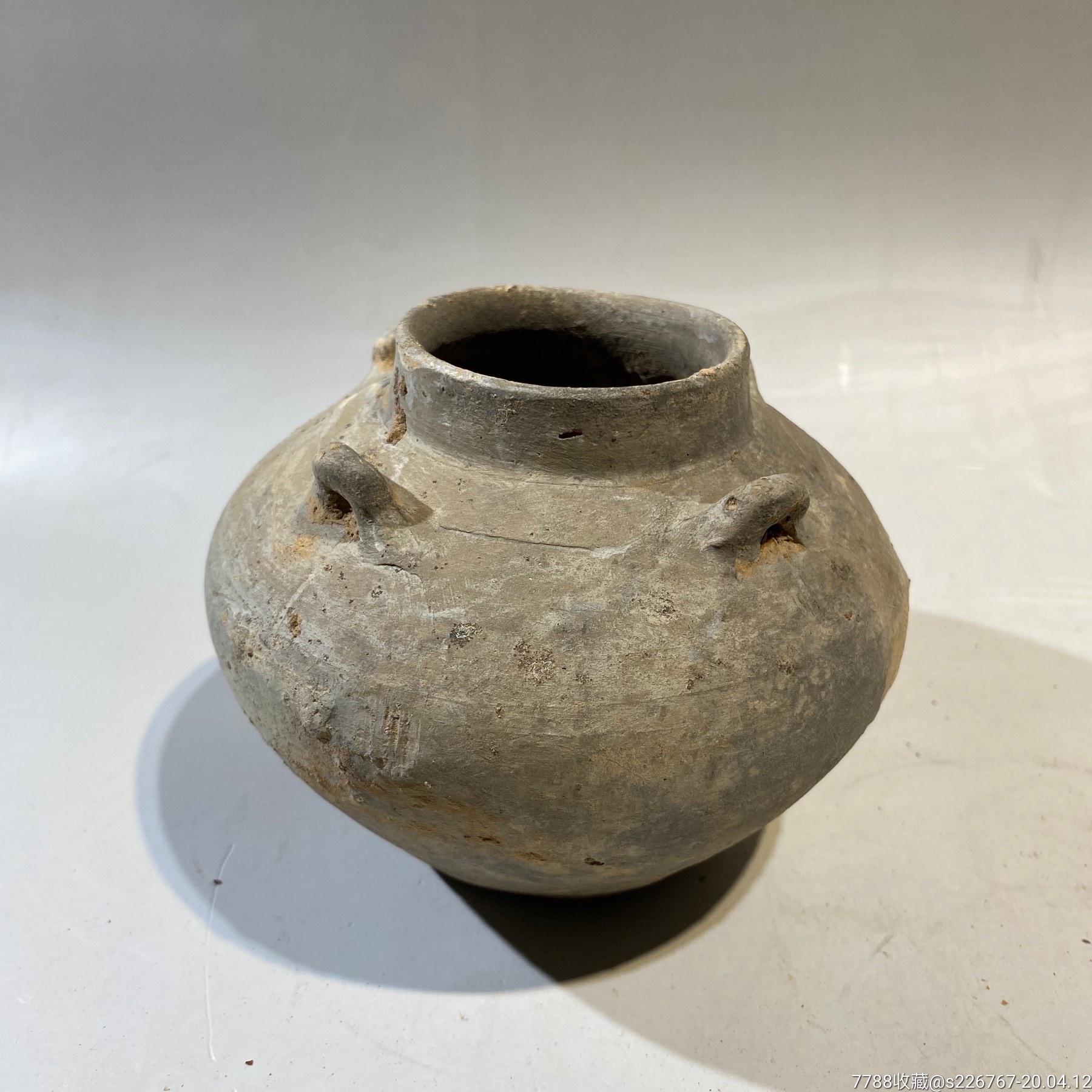 古玩陶器古董汉代四系陶罐_价格150.