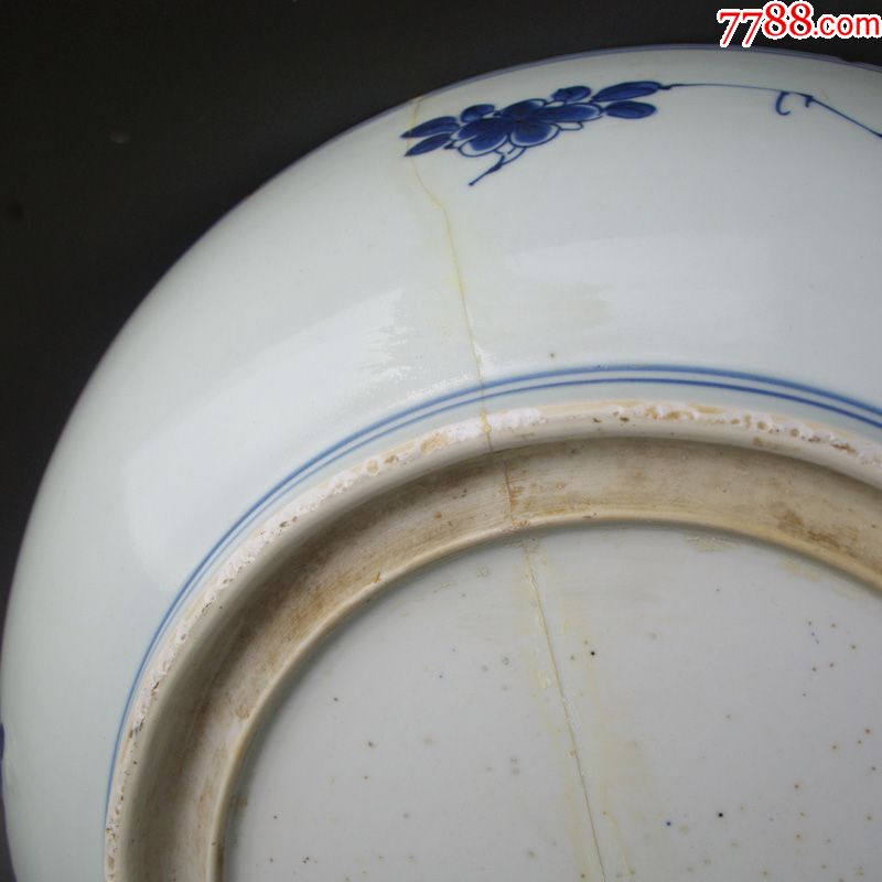 清三代早期康熙花卉大盘景德镇明清老青花瓷古董收藏摆件